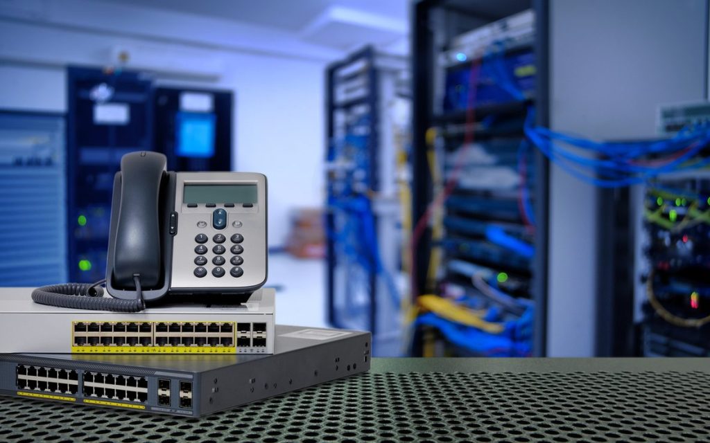 VoIP phone system installed in a small business office